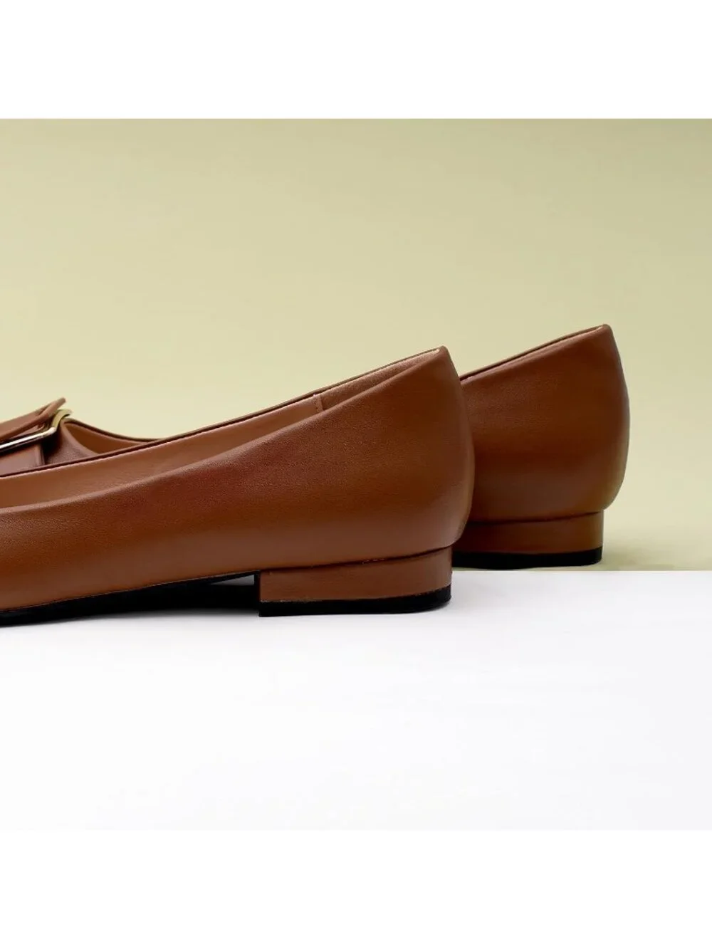 Women's Brown Pointed Toe Square Buckle Flats Elegant Slip-On Comfortable Shoes